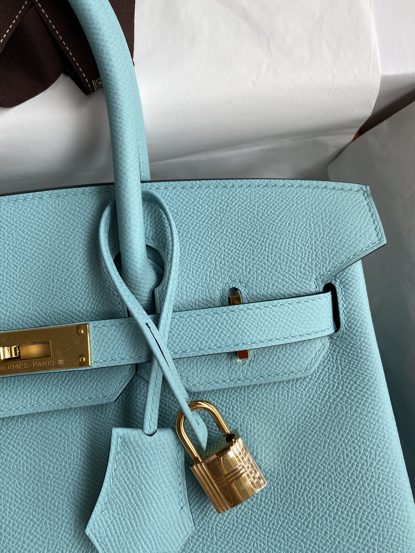 Hermes Birkin 30CM Epsom Leather Handbag Blue Atoll